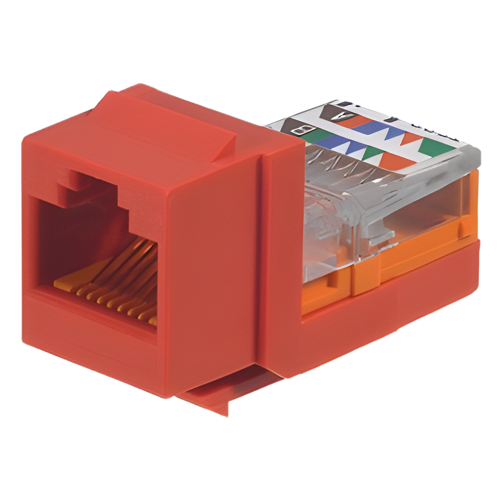 Conector Jack Estilo Leadframe, Tipo Keystone, Categoría 5e, de 8 Posiciones y 8 Cables, Color Rojo