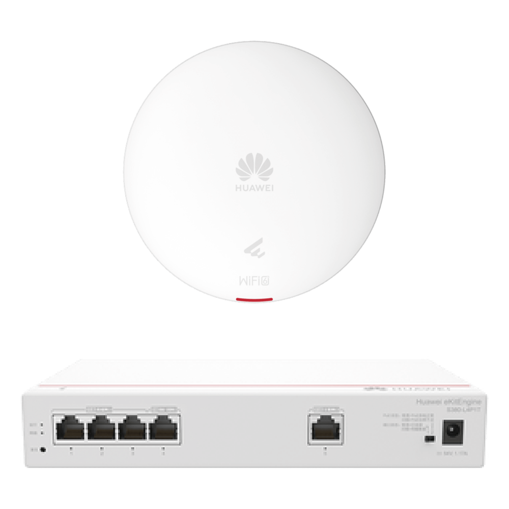 Kit DEMO de Router Multi-Servicio / 1 puerto 10/100/1000 Mbps(WAN) / 4 puertos 10/100/1000 Mbps(LAN) PoE / 50W + Punto de Acceso Wi-Fi 6 / 1.775 Gbps / MU-MIMO 2x2 (2.4GH y 5GHz) / Smart Antenna más cobertura / Instalación en techo y pared