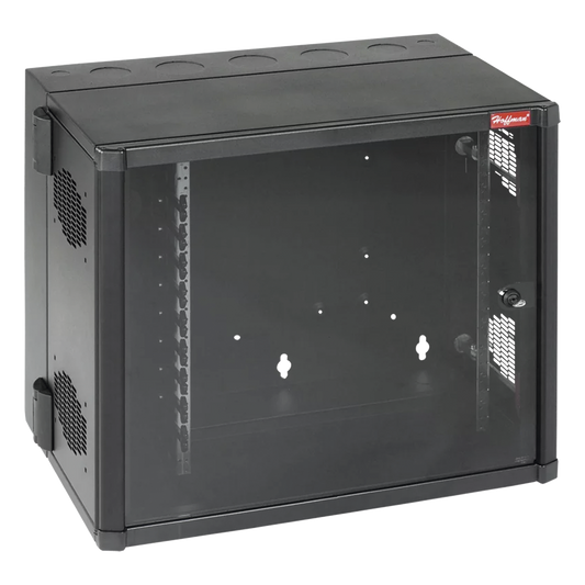 Gabinete AccessPlus de Montaje 26 UR en Pared de 19in, Rieles Numerados y Roscados #10-32, Puerta con Ventana de Seguridad, 700 mm de Ancho, 637 mm de Profundidad, Color Negro