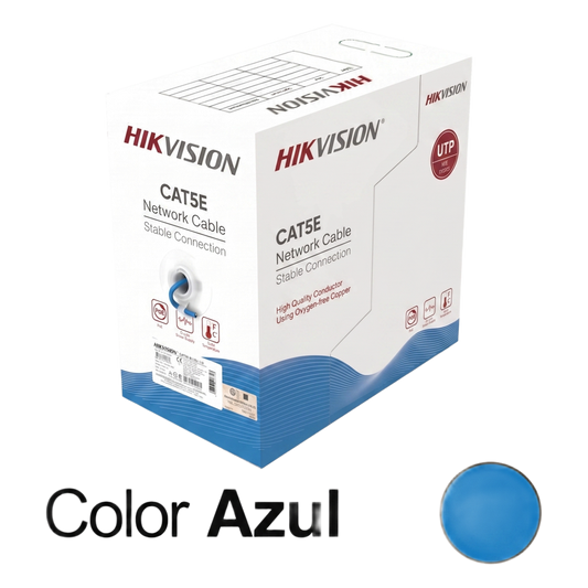 Bobina de Cable UTP 305 Metros (1000 Pies) / Cat5E (24 AWG) / Color Azul / PVC (CM) / Uso en Interior / 100% Cobre / Aplicaciones de CCTV y Redes de Datos