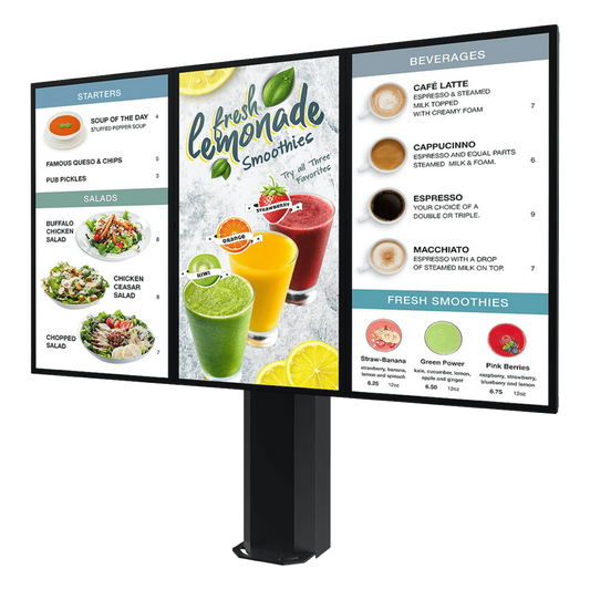 Montaje Tipo Kiosco para exterior compatible con Pantallas de 55" Samsung OH55AS / Diseño Ultradelgado / METAL / Exterior IP65 / Base Pedestal 8" / Soporte para 3 pantallas