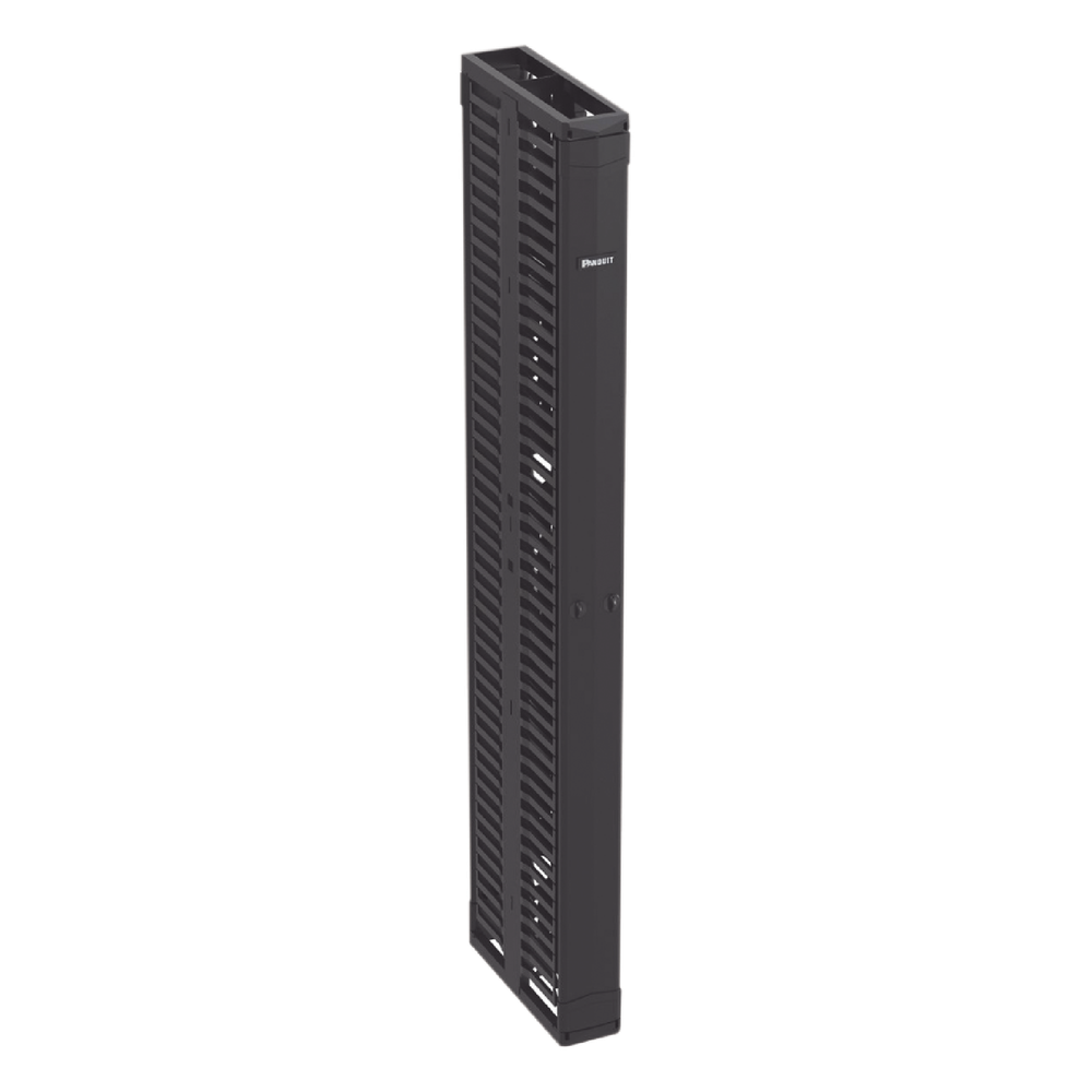 Organizador Vertical PatchRunner™, Doble (Frontal y Posterior), Para Rack Abierto de 45 Unidades, 6in de Ancho, Color Negro