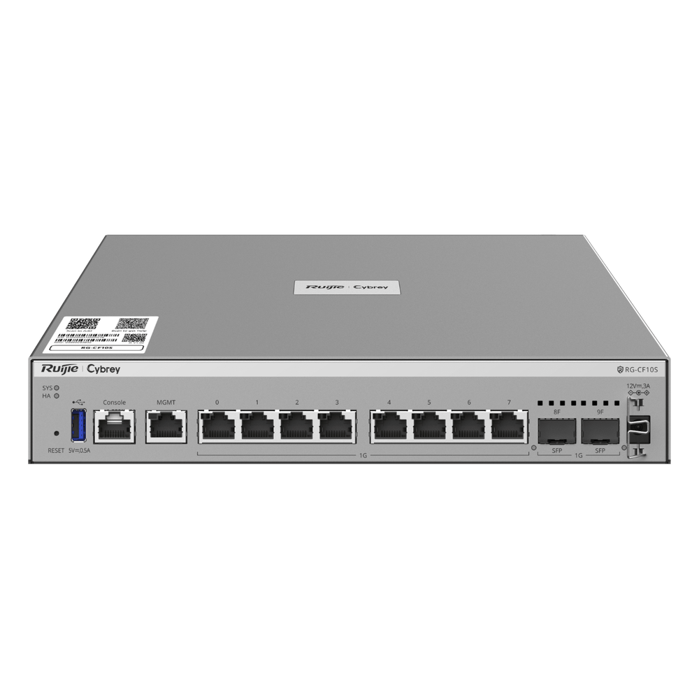 Firewall Next Generation / Empresarial / Alto Rendimiento 7 Gbps / Protección de Amenazas 500-700 Mbps / Gestión Cloud / 8 Puertos RJ45 + 2 SFP / Rack 1U / AI-Powered Security / Ruijie Reyee Cybrey