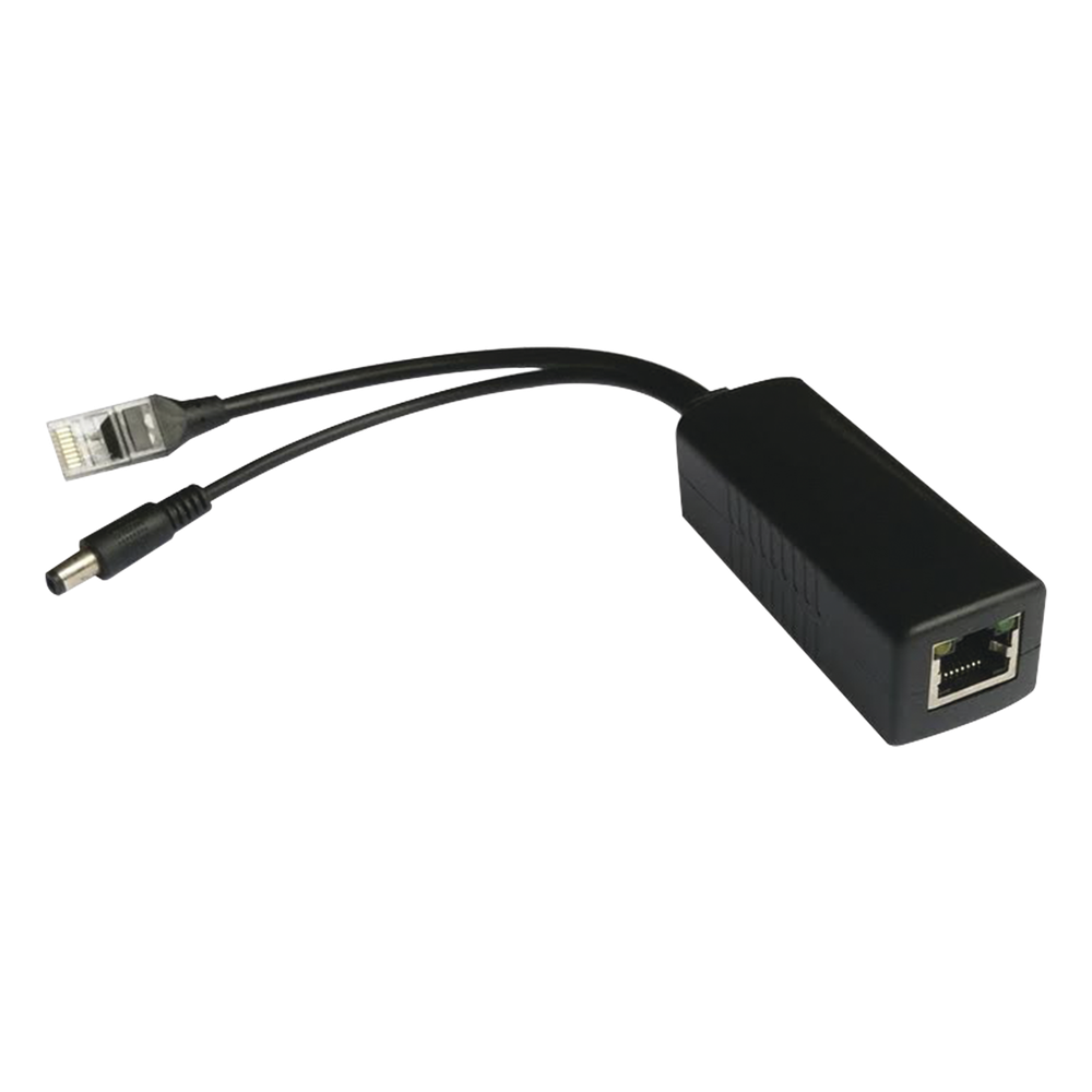 Cable divisor PoE pasivo de 48-55 Vcc @ 12 Vcc, 2 A. Aplicaciones como adaptar micrófonos en cámaras IP