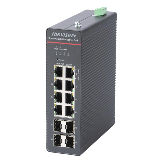 Switch Gigabit PoE+ / Industrial / Administrable / 4 Puertos Gigabit PoE+ (90 W) + 4 Puertos Gigabit PoE+(30 W) / 4 Puertos Gigabit SFP / 300 W Total / 48 a 57 VCD / Ideal para Proyectos / 300 Metros de Distancia