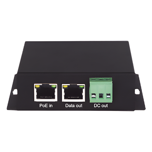 Splitter PoE / 1 Puerto PoE Entrada / 1 Puerto Salida Datos / 1 Salida de 12 Vcc, 2A / Presupuesto PoE 30W