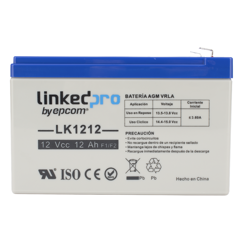 Batería de respaldo 12 V |  12 Ah |  AGM | Especial para Seguridad Electrónica | UPS | Sistemas de Emergencia | Vida útil 5 años | Terminales F1  + Adaptador F2