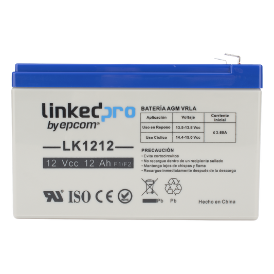Batería de respaldo 12 V |  12 Ah |  AGM | Especial para Seguridad Electrónica | UPS | Sistemas de Emergencia | Vida útil 5 años | Terminales F1  + Adaptador F2