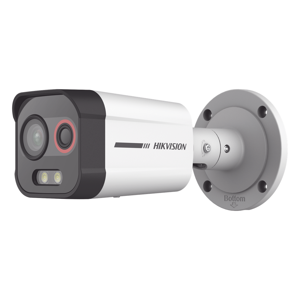 Cámara Bala IP Térmica y Óptica Biespectral / Análisis de Video (VCA) para Protección Perimetral / Clasifica Vehículo y Humano / Térmica 96 x 72 / Óptica 4 MP ColorVu / IP67 / micro SD de 256 GB/ PoE