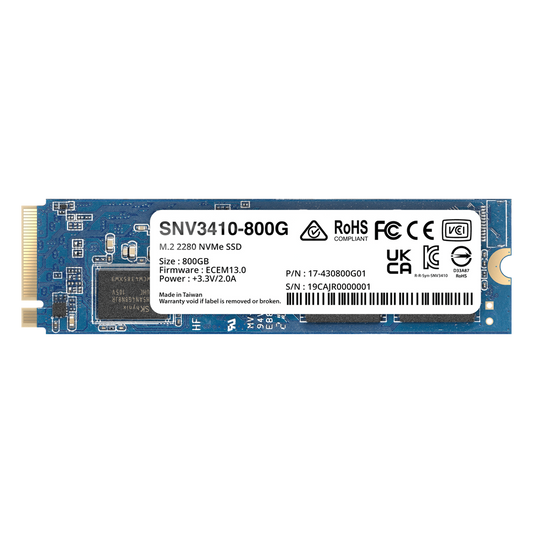 SSD NVMe M.2 SNV3410/3510 | SSD 400GB | Alto Rendimiento 400000 IOPS Lectura | 70000 IOPS Escritura | Resistencia 1022 TBW | Protección de Datos Integral | Análisis de Vida Útil | Diseñada para Sistemas Synology.