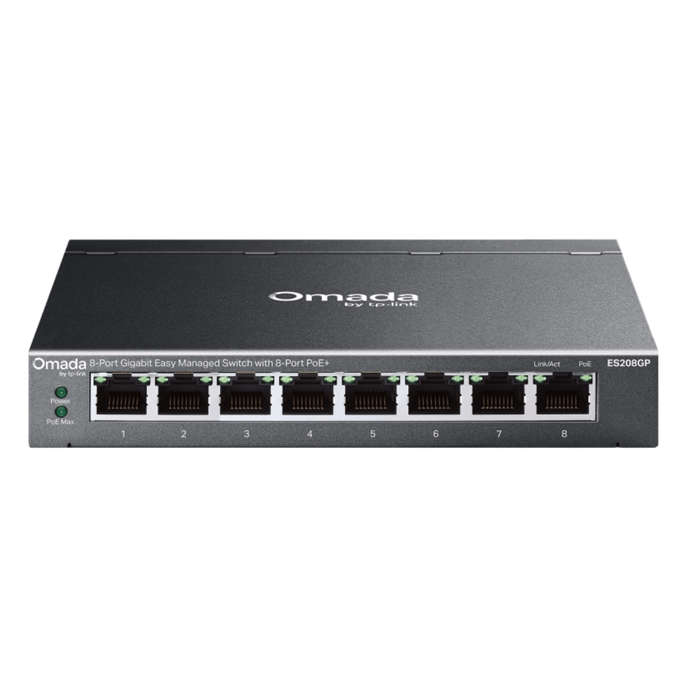 Switch Gigabit Easy Managed 8 Puertos / PoE+ 64W / Cloud Management Omada / 16 Gbps Switching / Fanless / Desktop-Wall Mount