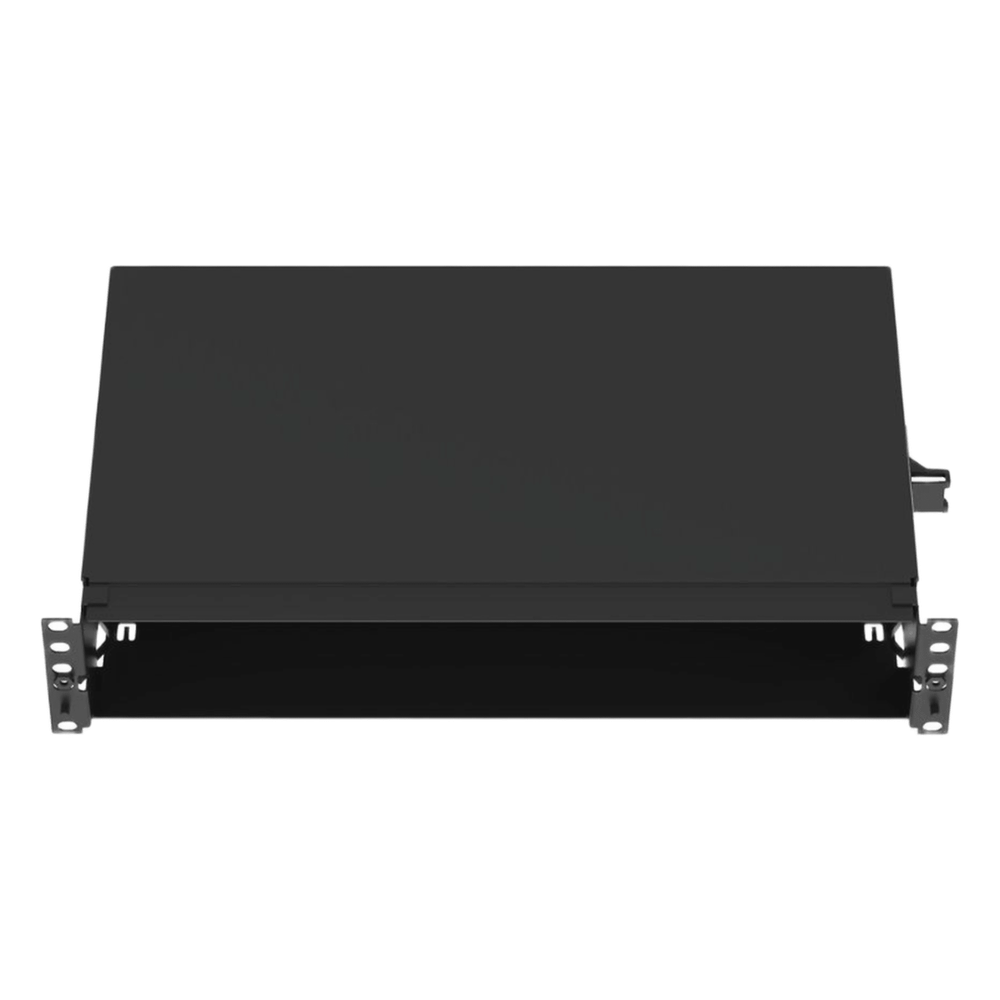 Panel de Distribución de Fibra Óptica, Acepta 8 Casetes QuickNet o Placas FAP/FMP con Panel CFAPPBL2 (No Incluido), Bandeja Fija, Hasta 192 Fibras, Color Negro, 2UR