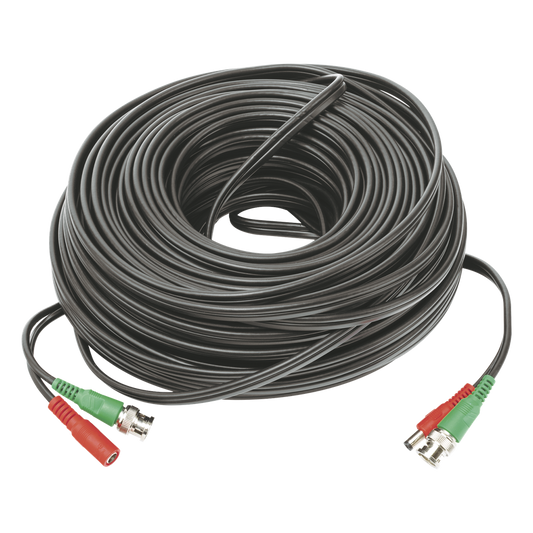 Cable Coaxial (BNC RG59) + Alimentación / SIAMES / 50 Metros (164 Pies) / 100% COBRE / Para Cámaras 4K / Uso Interior y Exterior