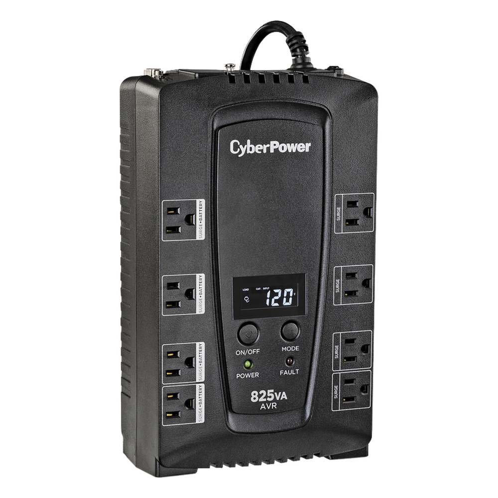 UPS de 825 VA/450 W, Topología Línea Interactiva, Entrada 120 Vca NEMA 5-15P, Tipo Gabinete Compacto, Con 8 Tomas NEMA 5-15R