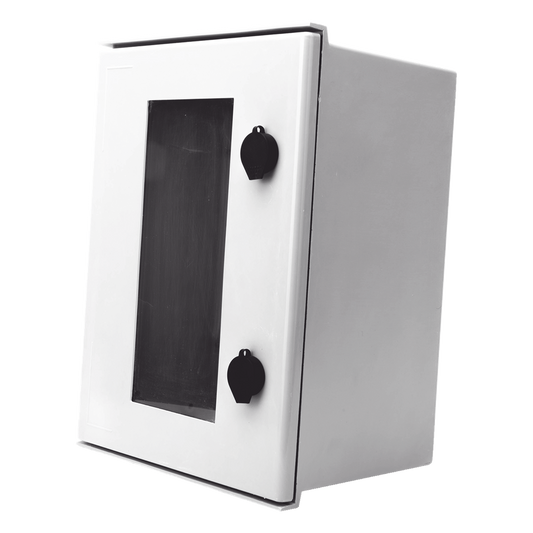 Gabinete de Poliéster IP65 Puerta Transparente, Uso en Intemperie (300 x 400 x 200 mm) con Placa Trasera Interior de Plástico (Incluye Chapa y Llave).