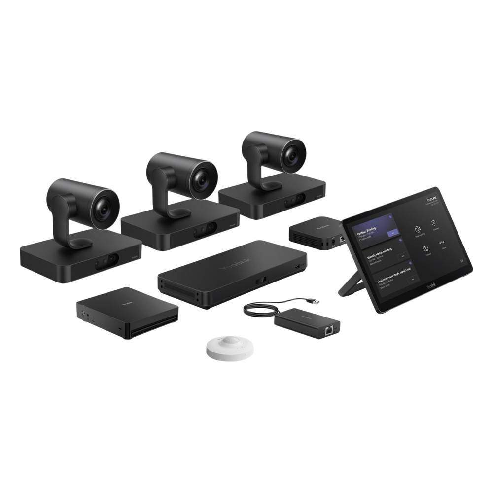 Sistema de Videoconferencia MVC-S98-C5U-004 de Yealink diseñado para Salas Extra Grandes con Triple Cámara Inteligente y Funciones Avanzadas de IA