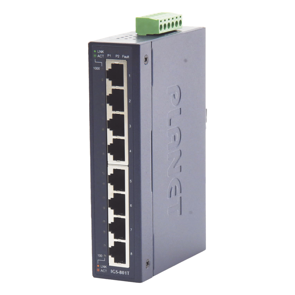 Switch Industrial No Administrable de 8 Puertos Gibabit 10/100/1000T, Diseñado para Montaje en Pared y Riel DIN