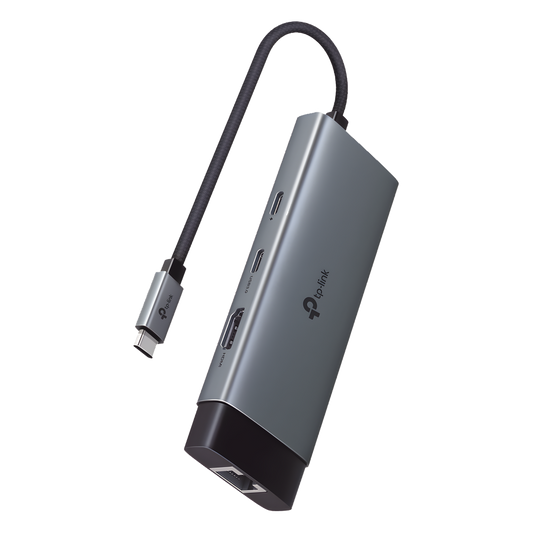 Adaptador HUB 6 en 1, 1 puerto USB-C entrada, 1 puerto HDMI 4K, 1 puerto Ethernet Gigabit, 1 puerto USB-C y 2 puertos USB-A