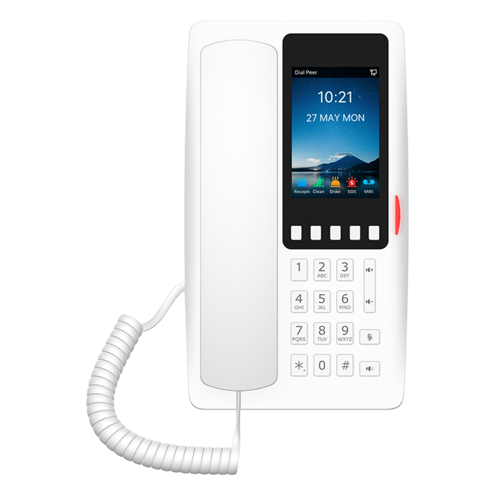 Teléfono IP Hotelero Wi-Fi 6 / Pantalla IPS 3.5" 320x480 / 2 Líneas SIP / 5 Teclas Programables / Puerto USB-A / PoE 802.3af / Audio HD / Diseño Blanco