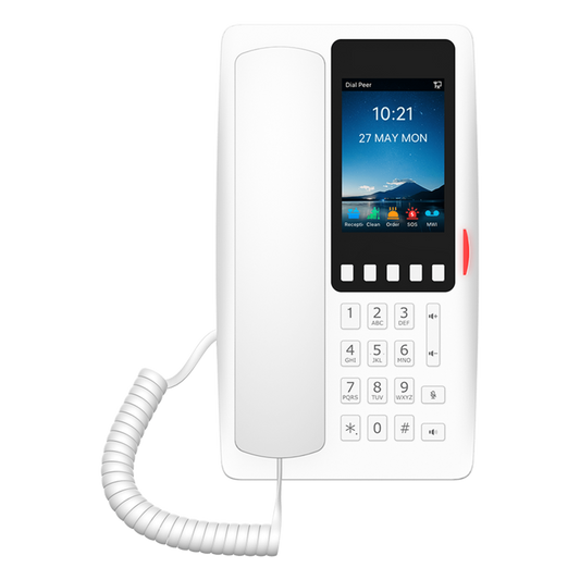 Teléfono IP Hotelero Wi-Fi 6 / Pantalla IPS 3.5" 320x480 / 2 Líneas SIP / 5 Teclas Programables / Puerto USB-A / PoE 802.3af / Audio HD / Diseño Blanco