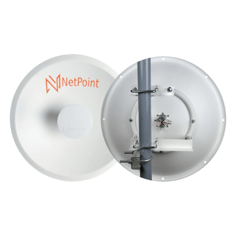 1 Antena Direccional Dual-Polaridad MLO Alto Rendimiento / diámetro  de 39.6 cm / 4.9-7.2 GHz / Ganancia 27 dBi / SLANT de 45 ° o 90 °  / Conector N-Hembra / Montaje, jumpers y radomo incluidos.