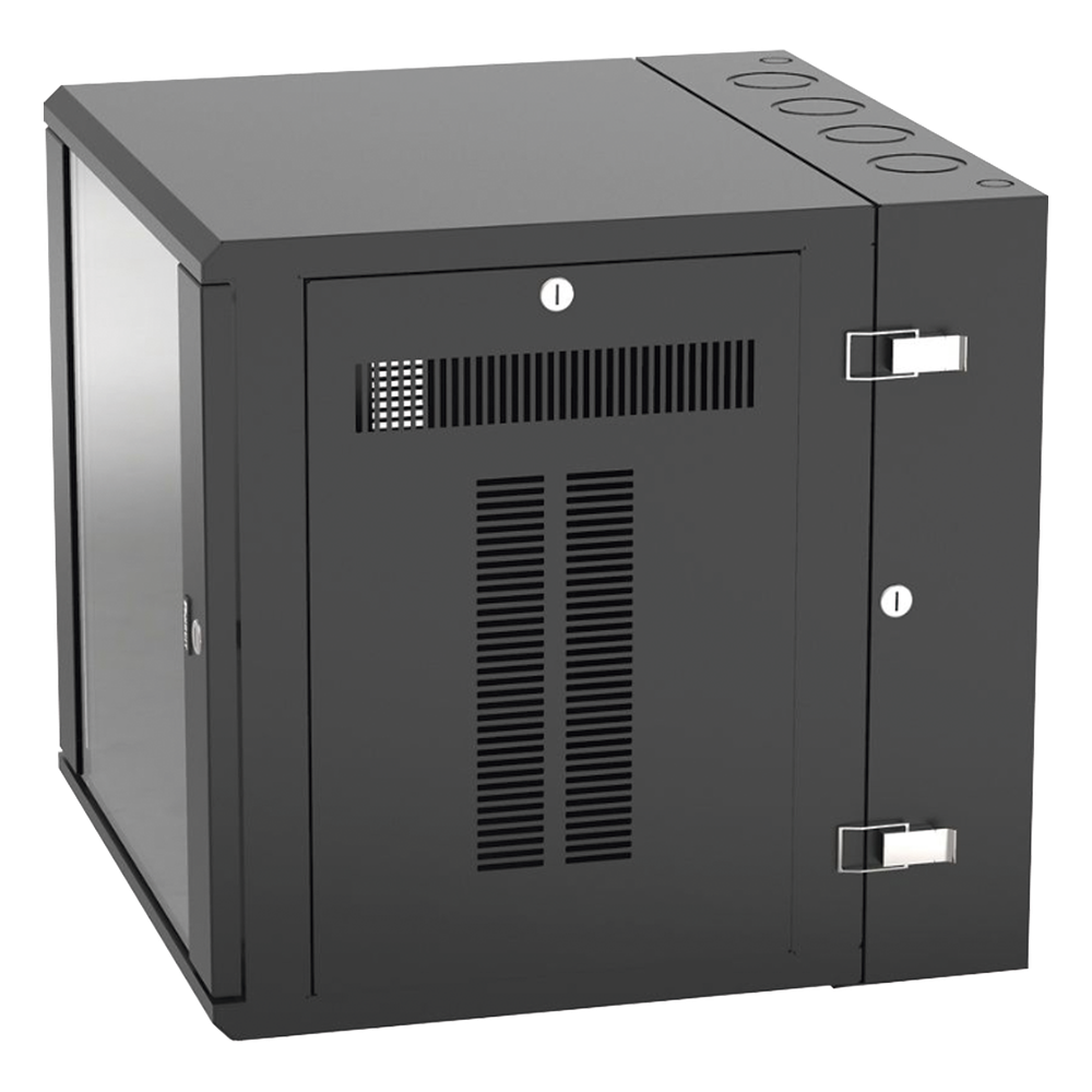 Gabinete PanZone de Montaje en Pared, de 19in, Puerta con Ventana de Seguridad, 12 UR, 635mm de Profundidad, Color Negro