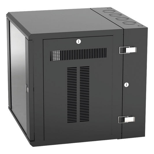 Gabinete PanZone de Montaje en Pared, de 19in, Puerta con Ventana de Seguridad, 12 UR, 635mm de Profundidad, Color Negro