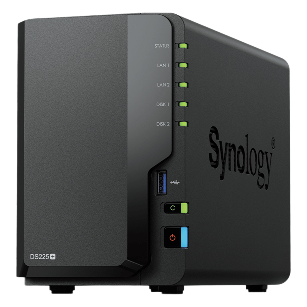 NAS DiskStation DS225+ | 2 Bahías | Intel Celeron J4125 | 2 GB DDR4 | Hasta 40 TB | Puertos 1GbE y 2.5GbE | USB 3.2 Gen 1 | Compatible con RAID | Synology DSM.