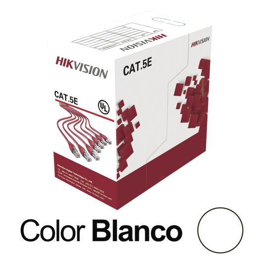Bobina de Cable UTP 305 Metros (1000 Pies) / Cat5E (24 AWG) / Color Blanco / PVC (CM) / Uso en Interior / 100% Cobre / Aplicaciones de CCTV y Redes de Datos