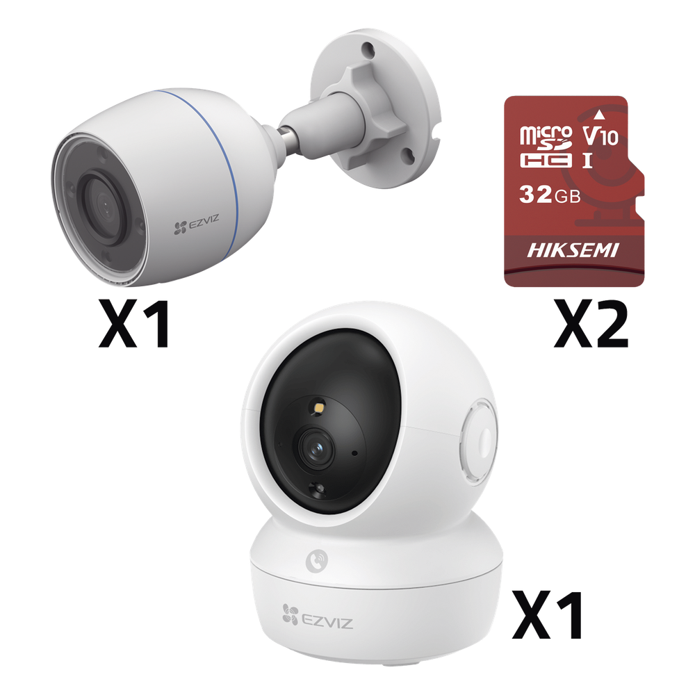 Kit de cámaras WiFi / Incluye 1 pieza CS/H6C/5MP  Para Uso en Interior / 1 pieza CS-H3C Para Uso en Exterior / 1 PZA Micro SD HS-TF-E1/32G / Detección de Movimiento / Notificaciones Instantáneas