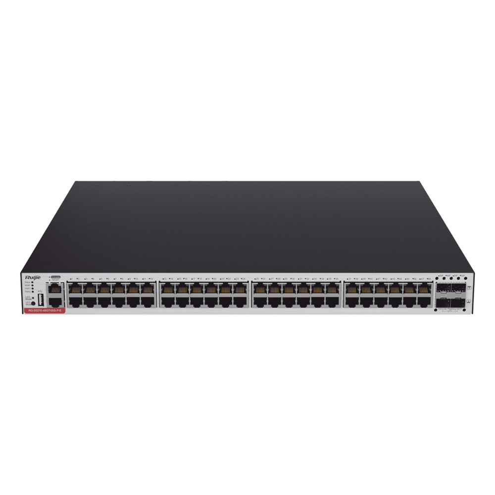 RG-CS83-48GT4XS-PD Switch Administrable Capa 3 PoE con 48 puertos Gigabit 802.3af/at + 4 SFP+ para fibra 10Gb, hasta 1,480 watts, gestión gratuita desde la nube.