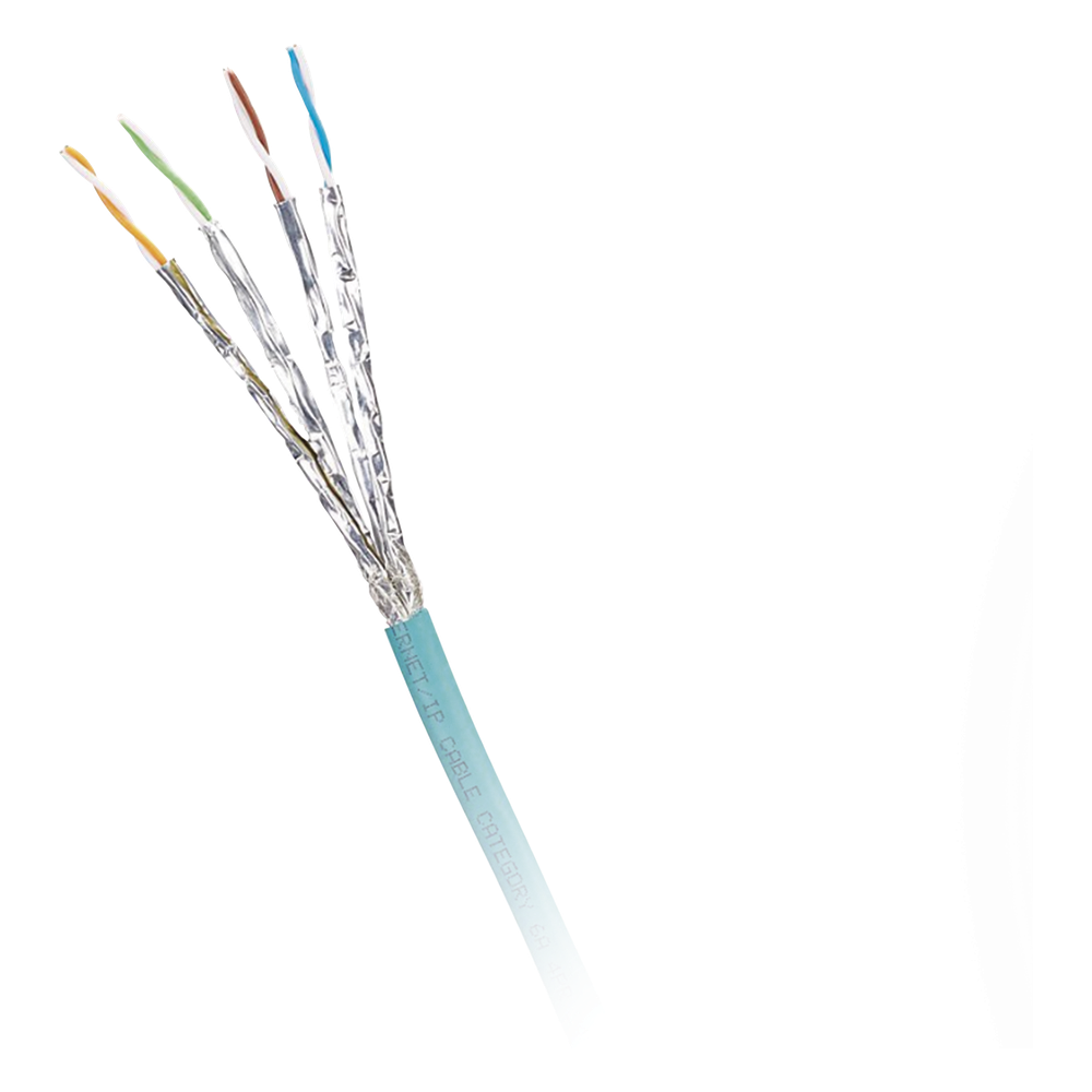 Bobina de Cable Blindado S/FTP Categoría 6A, Uso Industrial con Resistencia al Aceite, Rayos UV y Abrasión, Multifilar (Flexible), Color Azul Cerceta, Bobina de 500 Metros (1640 Pies)