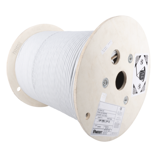 Bobina de Cable Blindado F/UTP de 4 Pares, Cat6A, Soporte de Aplicaciones 10GBase-T, LSZH (Libre de Gases Tóxicos), Color Blanco, 305 Metros (1000 Pies)