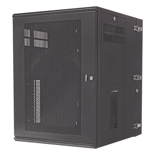Gabinete PanZone de Montaje en Pared, de 19in, Puerta Ventilada, 18 UR, 762mm de Profundidad, Color Negro