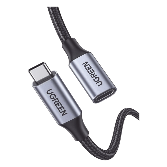 Cable USB-C Macho a USB-C Hembra | 1metro | USB-C 3.1 Gen 2 | Compatible con Thunderbolt 3 | Carcasa de Aluminio | Nylon Trenzado |  Transferencia de Datos 10 Gbps | Soporta hasta 100W para Carga Rápida.