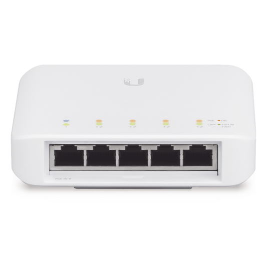 Switch UniFi FLEX de 5 puertos para semi-exterior IP55 (1 x PoE de entrada 802.3af/at/bt y 4 puertos PoE de salida 802.3af)