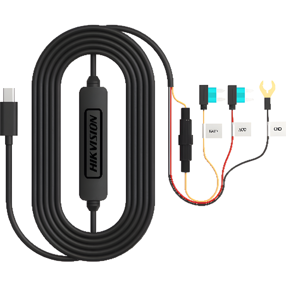 Convertidor Buck DC-DC / Entrada 12-24V DC / Salida 5V Type-C / Protección Baja Tensión 11.3V / Cable 3.4 m (11.2 ft) / Compatible con Dashcams Hikvision