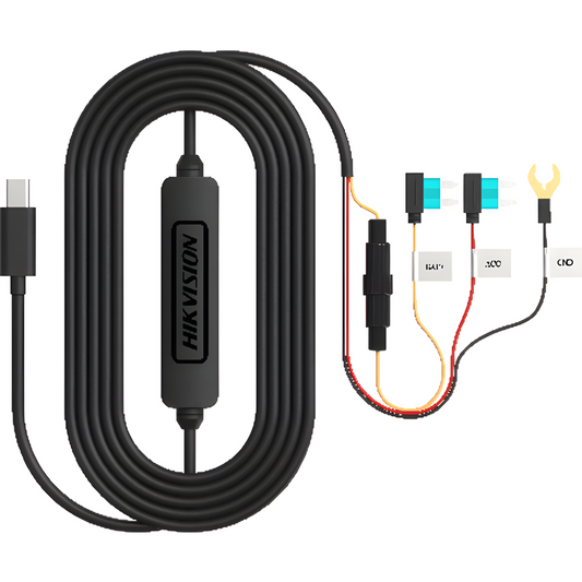 Convertidor Buck DC-DC / Entrada 12-24V DC / Salida 5V Type-C / Protección Baja Tensión 11.3V / Cable 3.4 m (11.2 ft) / Compatible con Dashcams Hikvision