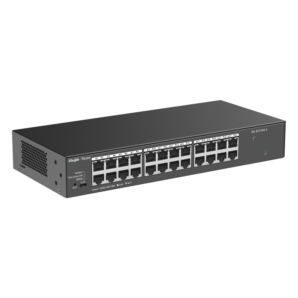 Switch no administrable, con 24 puertos Gigabit, Visible en la Topología