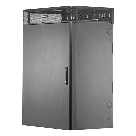Gabinete de Montaje en Pared TrueEdge™, Con 9 UR para Equipo Activo y 9 UR para Paneles de Parcheo, Fabricado en Acero, Color Negro