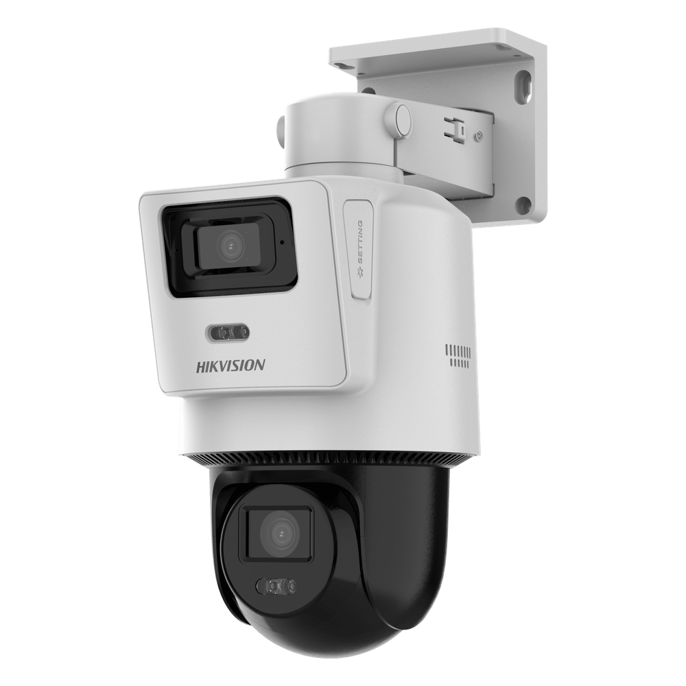 Cámara PTZ TandemVu 4 MP + 4 MP / Lentes 2.8 mm + 8 mm / Dual Light IR + Blanca 30 m / IP66  / Audio Bidireccional