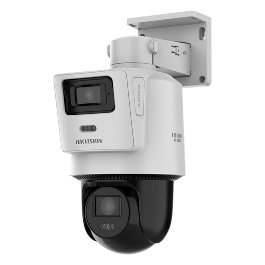 Cámara PTZ TandemVu 4 MP + 4 MP / Lentes 2.8 mm + 8 mm / Dual Light IR + Blanca 30 m / IP66  / Audio Bidireccional