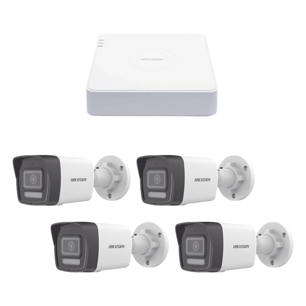 Kit IP 1080p (2 Megapixel) / NVR de 4 Canales con 4 Puertos PoE / 4 Cámaras IP Bala ColorVu Lite y Motion Detection 2.0 / Micrófono Integrado