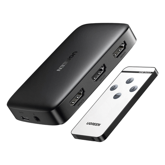 Conmutador HDMI (Switch) 4K@30Hz | 3 Entradas a 1 Salida | 3D | Transmisión Estable | Incluye Control Remoto | Receptor de Infrarrojos | Indicador LED | Chip Inteligente | Incluye Cable Micro USB para Alimentación.