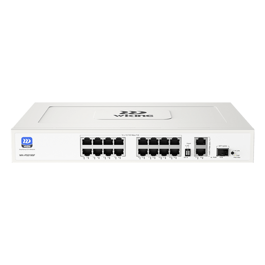 Switch no administrable PoE WI-TEK / Gestión Cloud / 16 Puertos 10/100 Mbps PoE af/at / 2 Puertos Uplink Gigabit / 1 Ranura SFP 1000 Mbps / Presupuesto 180 W / Puerto 1 Hi-PoE 60W