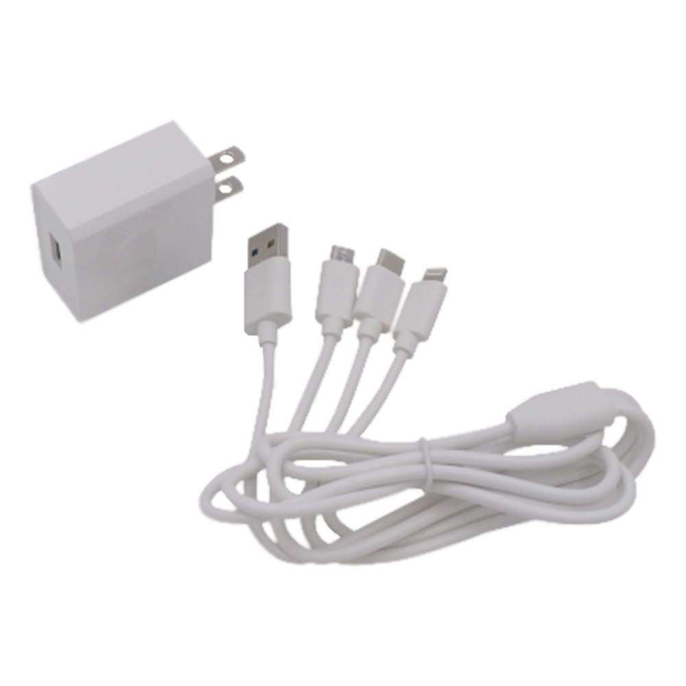 Cargador de pared USB de 5 Vcc 2A / Multi-puertos / USB-C / Micro USB / Tipo C / Lightning (iPhone) / Extensión de cable 1.2 metros