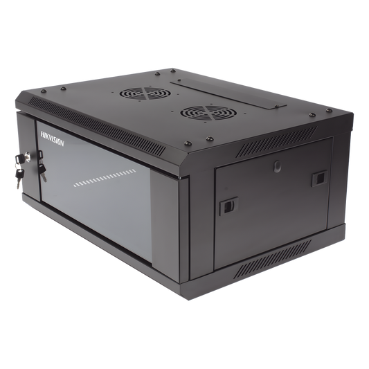 Gabinete para Montaje en Pared - Piso / Puerta de Cristal Templado / Cuerpo Fijo / 4 Unidades de Rack / 19" / Fabricado en Acero