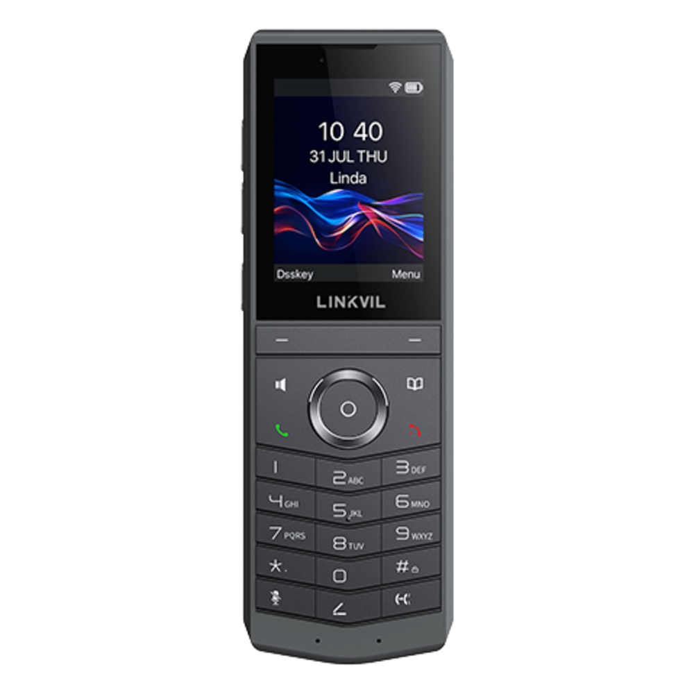 Teléfono IP Wi-Fi Portátil / Pantalla Color 2.4" 240x320 / Wi-Fi 6 Dual-Banda / Bluetooth 5.0 / Batería 3000mAh 13h Talk / Video H.264 4CIF / Resistencia Caídas 1.8m (5.9 ft) / Conferencia 6 Vías / USB Type-C