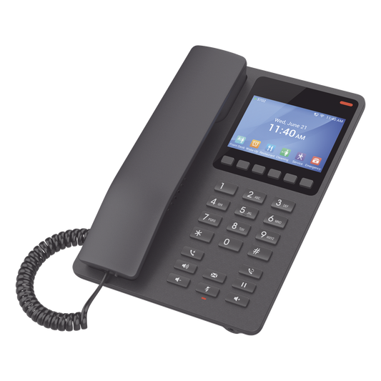 Teléfono IP Hotelero con pantalla LCD a color, 2 líneas SIP con 2 cuentas, codec Opus, IPV4/IPV6, color negro, con gestión en la nube GDMS