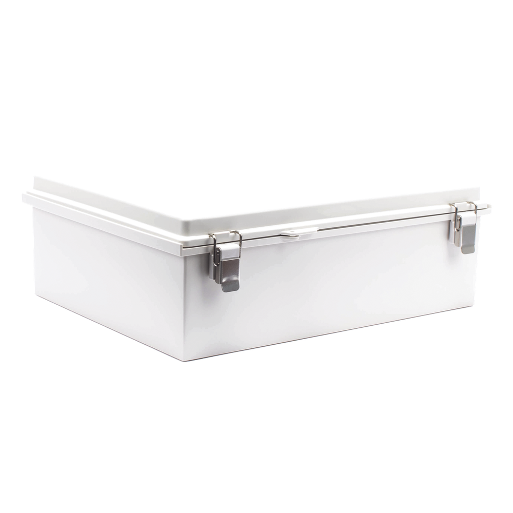 Gabinete de Plástico ABS, Uso en Intemperie IP66 (350 x 460 x 160 mm) Cierre por Broche Inoxidable y Permite Cerrado con Candado y Llave (Perno 5mm) No Incluido